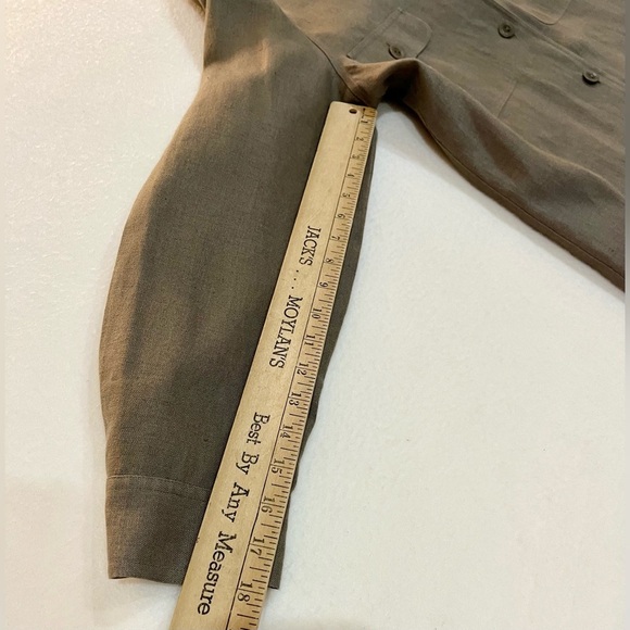 Evelyn & Arthur 100% Linen shirt, jacket, size, large  brown olive color career - Picture 6 of 9